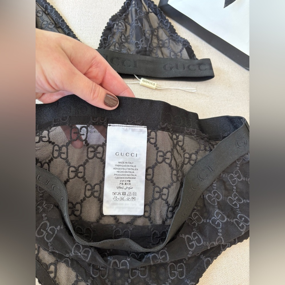 Gucci Black GG Embroidered Tulle Sheer Lingerie Set L New Condition Mesh Logo GG - Picture 6 of 16